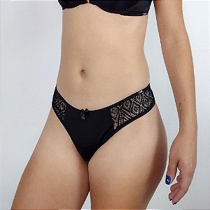 Calcinha Biquini microfibra e renda nas laterais