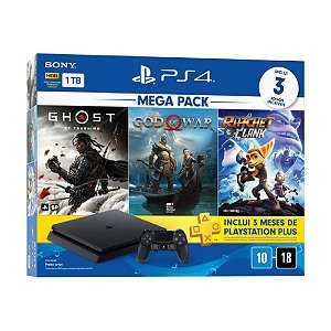 Console PlayStation 4 Slim 1TB + 3 Jogos + 3 Meses Playstation Plus (Bundle Hits 18) - Sony