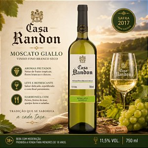 VINHO BRANCO SECO MOSCATO GIALLO 06X750ML - CASA RANDON VIDRO