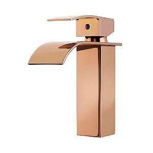 Torneira Banheiro Cascata Baixa Quadrada Monocomando Rose Gold