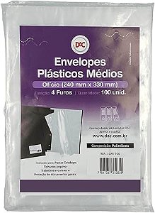 Envelope Plástico Ofício Espessura Média com 4 Furos - Transparente
