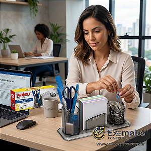 Porta Canetas, Clips e Lembrete 3 em 1 Fumê Maxcril - Ref. 10250017