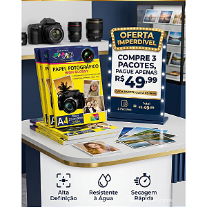 3 PACOTES do Papel Fotográfico A4 180g High Glossy Off Paper