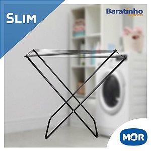 Varal de Chão Para Roupas Aço Slim Preto Dobrável Mor