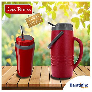 Kit Copo Térmico 650ml + Jarra Maratona 2.3L Tereré