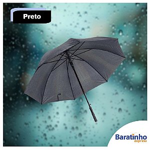 Guarda Chuva Automático Preto Cabo Reto 8 Varetas