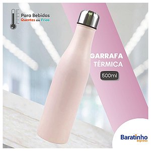 Garrafa Térmica A Vácuo Água 500ml Aço Inox Rosa Academia