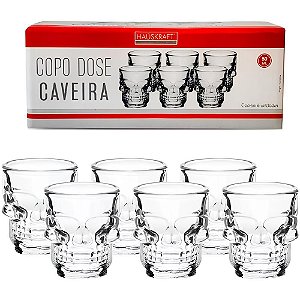 Kit 6 Copos De Vidro Drink Shot Dose Tequila De Caveira 50ml