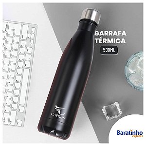 Garrafa Térmica 500ml Água Preto Fosco Em Inox Duplo Viagem