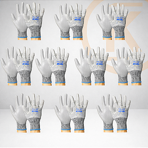 Kit 10 Pares Luva de Segurança Cut Volk Cinza - Resistente a Corte