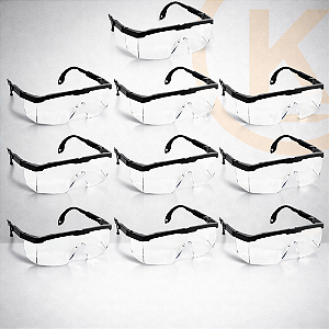 Kit 10 Óculos de Proteção EPI Lente Incolor | Com Ajuste | CA 34082