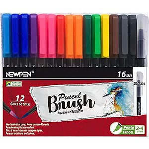 Caneta Pincel Brush 2-4mm Newpen Kit Com 16 Unidades Blender