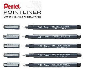 Kit Caneta Pentel Nankin Pointliner - 0,1-0,3-0,5-0,8-0,05