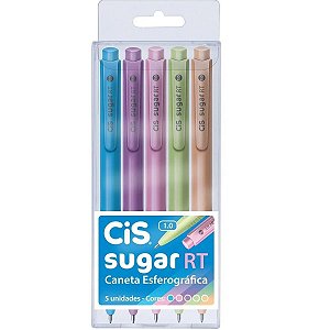 Caneta Cis Sugar Rt 1.0mm Corpo em Tons Pastel Estojo com 5