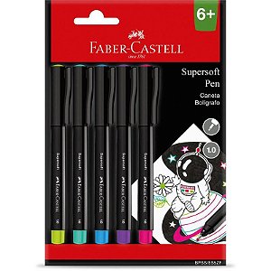 Caneta Bolígrafo Super Soft Pen 1.0mm Faber Castell c/5 Un.