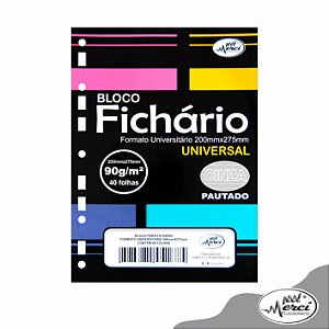 Bloco Fichário Colegial 40fls Cinza Pautada 90g/m² Merci