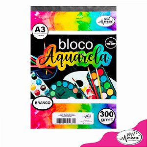 Bloco Aquarela A3 300g Branco Para Desenho Merci 12 Fls