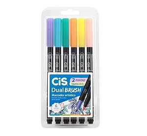 Cis Marcador Dual Brush Estojo C/6 Cores Pastel