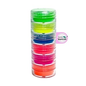 Torre de Pigmento Pó Neon Decoração Unhas (6 Cores)