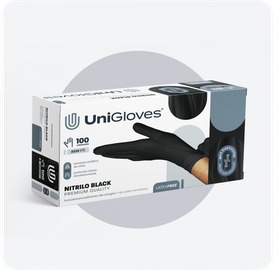 Luva Nitrilo Preta Black Sem Pó (100un) - UniGloves