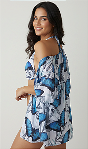 Kimono Feminino Estampado Conchas Estrelas do Mar Borboletas