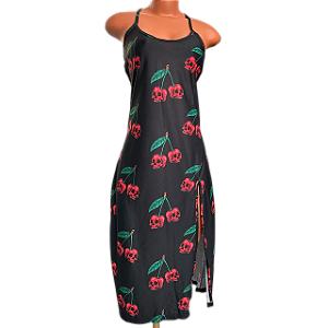 Vestido Midi Caveiras Cerejas Dark Gótica Alternativo de Alcinha