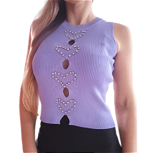 Blusinha Cropped Coração de Strass e detalhe vazado Regata Tamanho P/M