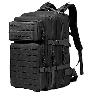 Mochila Tática Reforçada Preta Impermeável 50 litros Corte a Laser