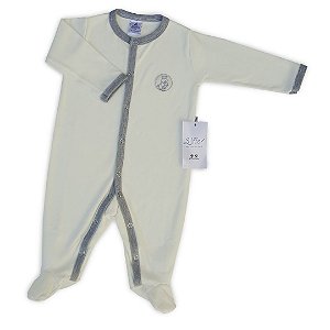 Macacão bebê longo Suedine cor bege bordado Hipopótamo