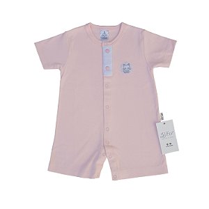 Macacão Curto Rosa (Suedine) Bordado- Gata