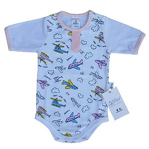 Body Bebê Menina Manga Curta Estampa - Aviãozinho
