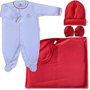 Saída Maternidade Branco e Vermelho Bordado-Castelo 04 Peças