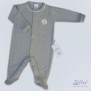 Macacão de Bebê Mescla Longo Bordado Hipopótamo