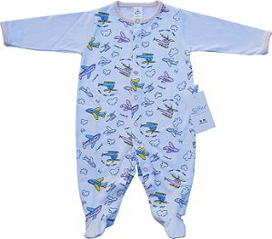 Macacão Bebê Menina Longo Cor Branco Estampa Aviãozinho