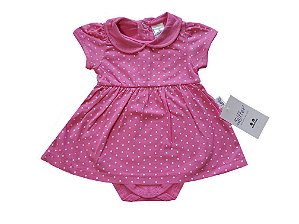 Vestido Body Bebê Rosa Bolinhas Brancas