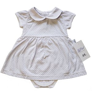 Vestido Body Bebê Branco Bolinhas Marinho