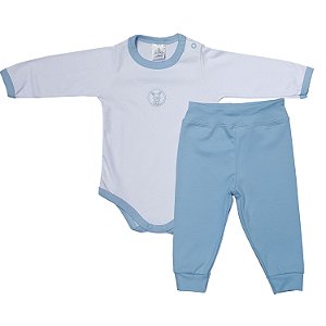 Conjunto Body Bebê Manga Longa Suedine Branco Coelhinho