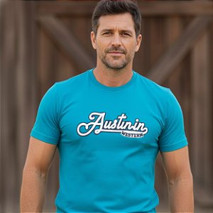 Camiseta Bordada Austin Western Azul Turquesa