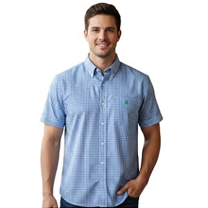 Camisa Manga Curta Austin Western Xadrez Azul