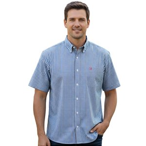 Camisa Manga Curta Okan Western Xadrez Azul/Rosa