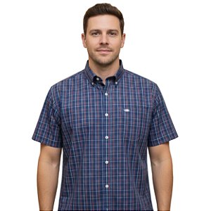 Camisa Manga Curta Bull Roper Xadrez Azul