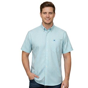 Camisa Manga Curta Okan Western Xadrez Azul Claro