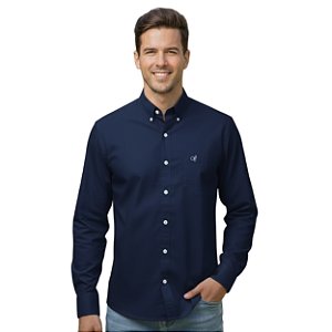 Camisa Manga Longa Okan Western Azul Marinho Acetinado