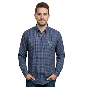 Camisa Manga Longa Okan Western Xadrez Azul/Branco
