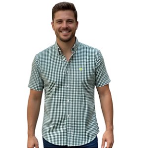 Camisa Manga Curta Bull Roper Xadrez Verde/Branco