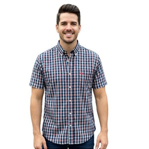 Camisa Manga Curta Bull Roper Xadrez Azul/Vermelho
