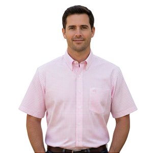 Camisa Manga Curta Okan Western Xadrez Rosa