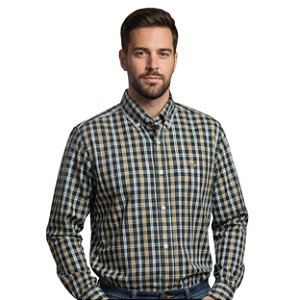 Camisa Manga Longa Bull Roper Xadrez Verde/Amarelo