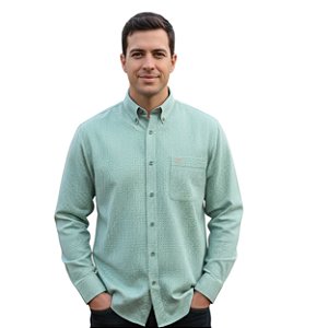 Camisa Manga Longa Okan Western Xadrez Verde Militar