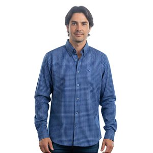 Camisa Manga Longa Austin Bulls Xadrez Azul/Rosa